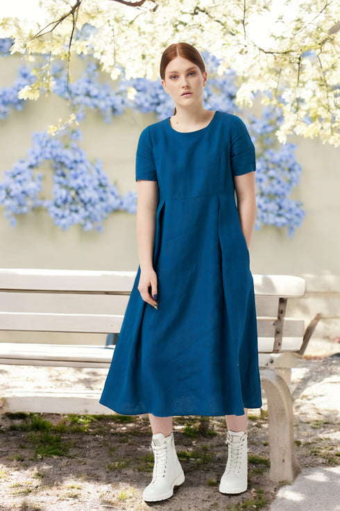 Summer linen dress hidden zip on the back & short sleeves Madona from Baltic Linen